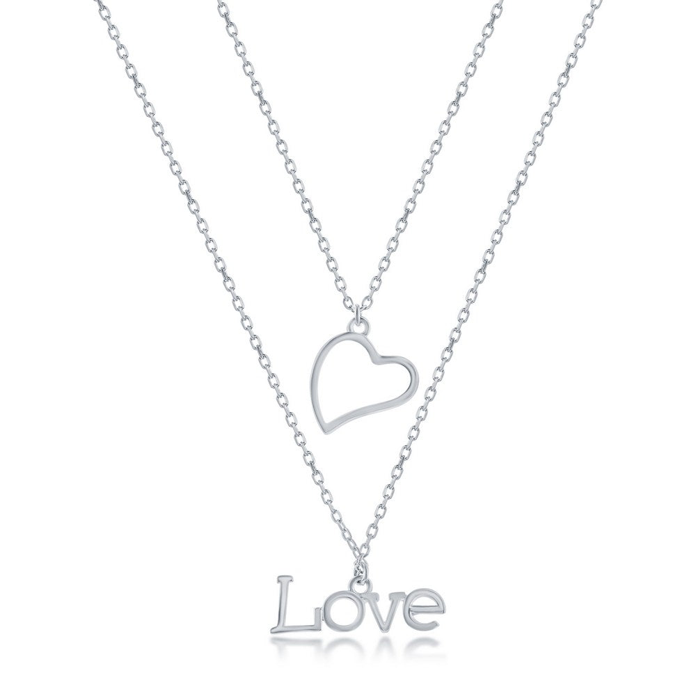 Sterling Silver Heart & 'Love' Layered Necklace