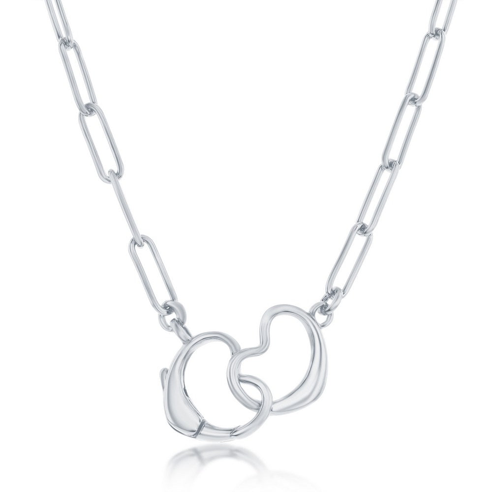 Sterling Silver Paperclip, Heart Clasp Necklace