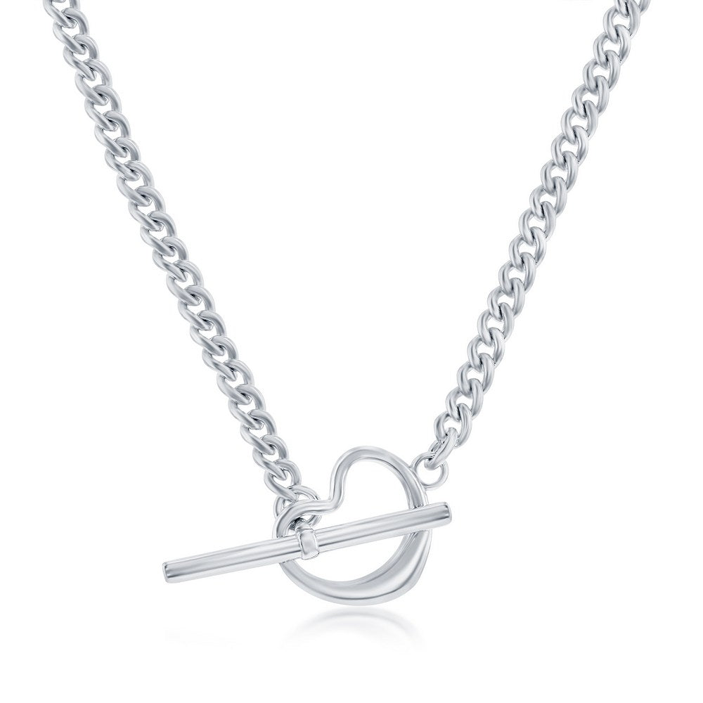 Sterling Silver Curb Chain Heart Toggle Necklace