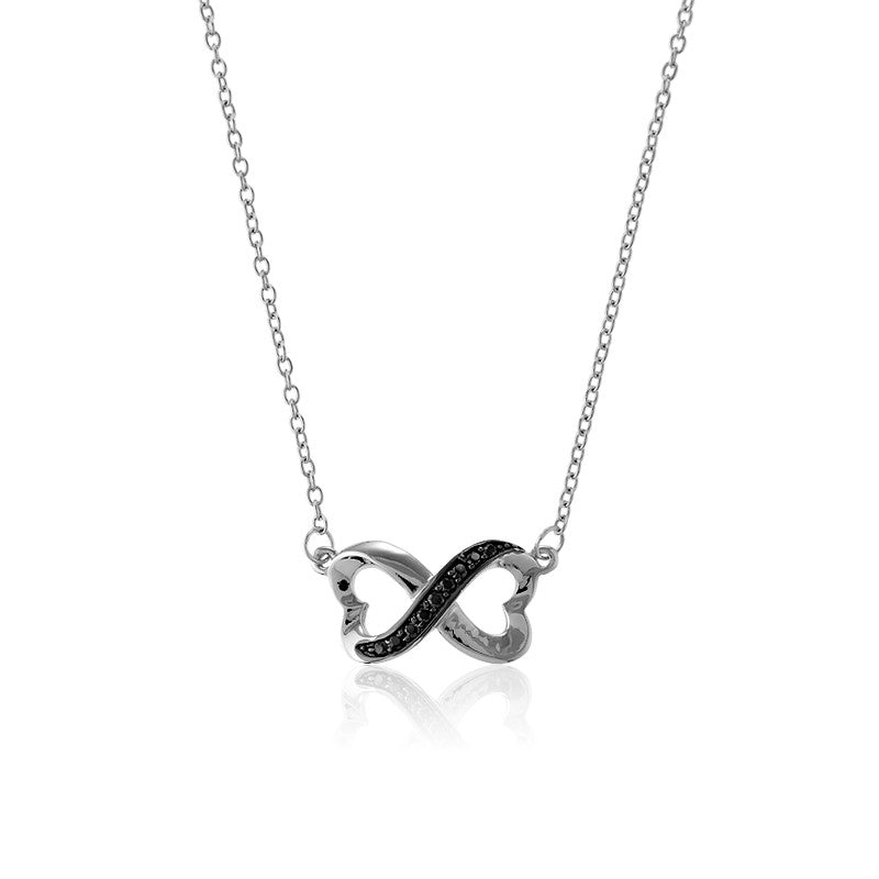 Sterling Silver Half Black CZ Heart Infinity Necklace