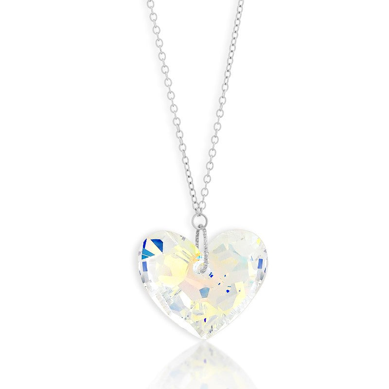 Sterling Silver AB Swarovski Crystal Large Heart Necklace