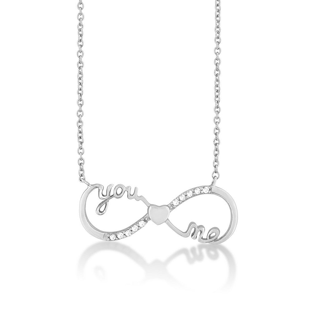 Sterling Silver "You, Me" with Small Heart CZ Infinity Necklace