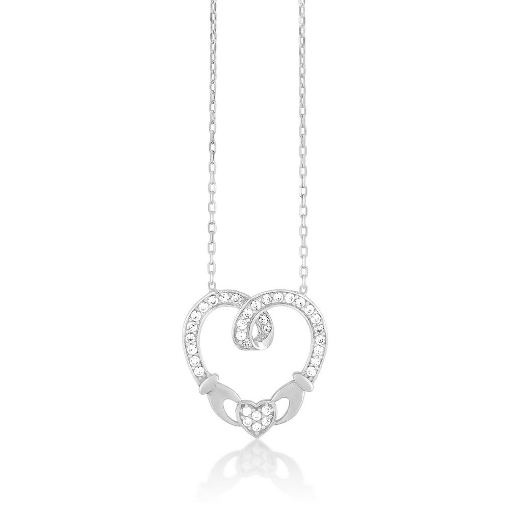 Sterling Silver CZ Claddagh Style Heart Necklace