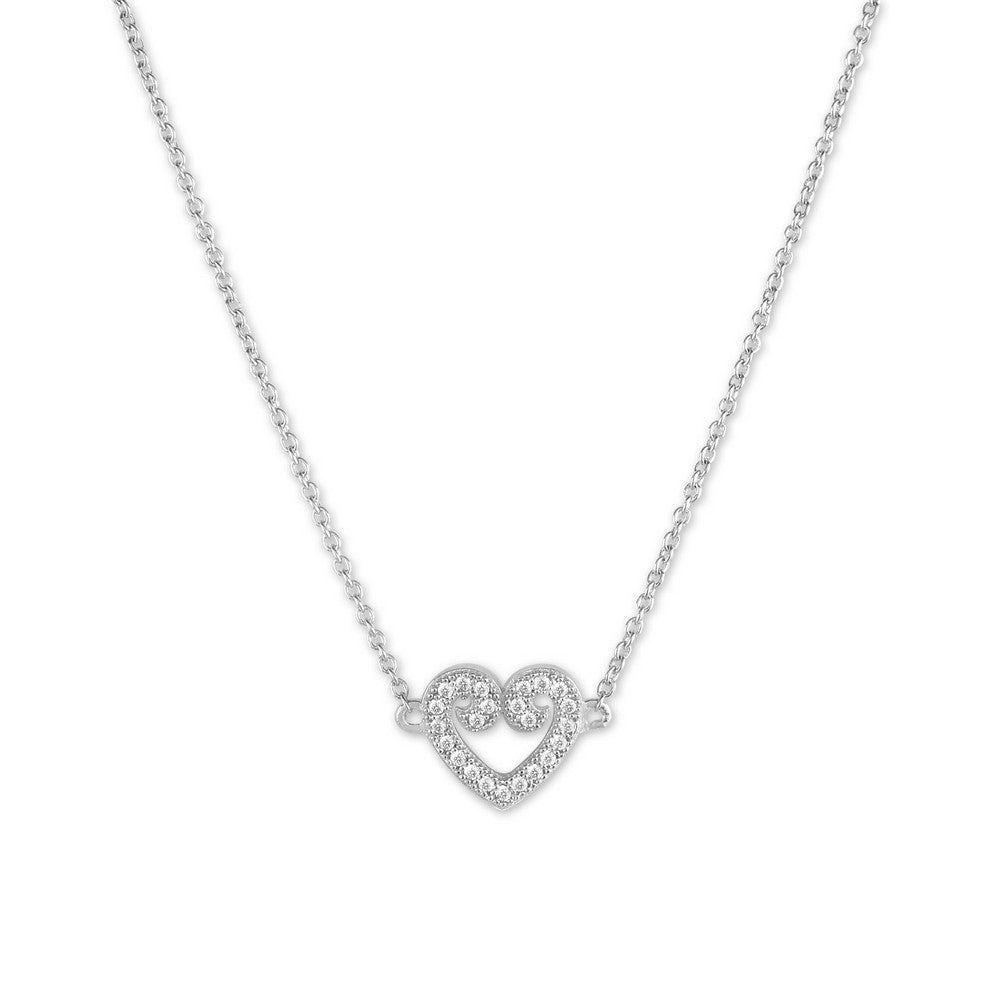 Sterling Silver Small Micro Pave Curled Heart Necklace