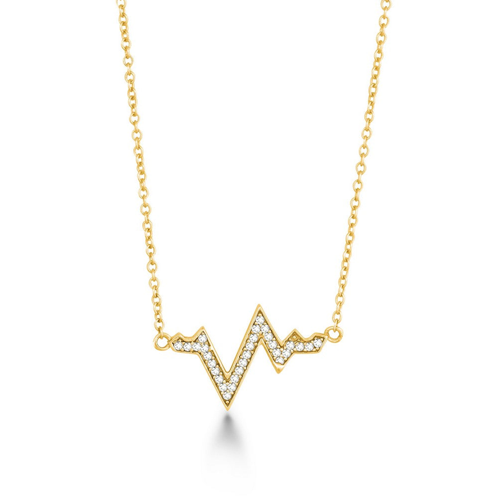 Sterling Silver CZ Heartbeat Necklace - Gold Plated