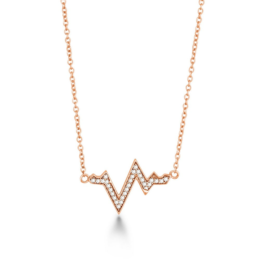 Sterling Silver CZ Heartbeat Necklace - Rose Gold Plated