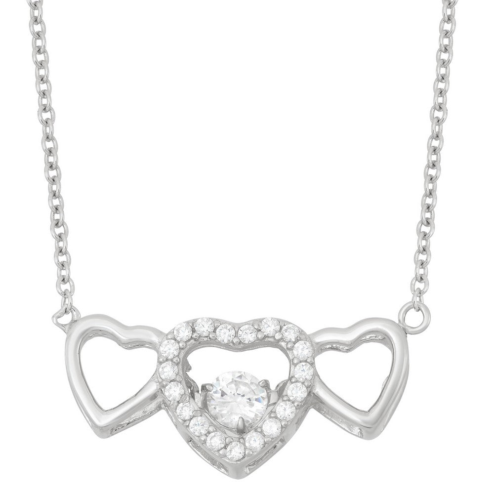 Sterling Silver Rose GP Heart with CZ Border Necklace