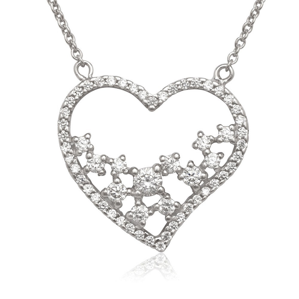 Sterling Silver 18" Open CZ Heart Necklace