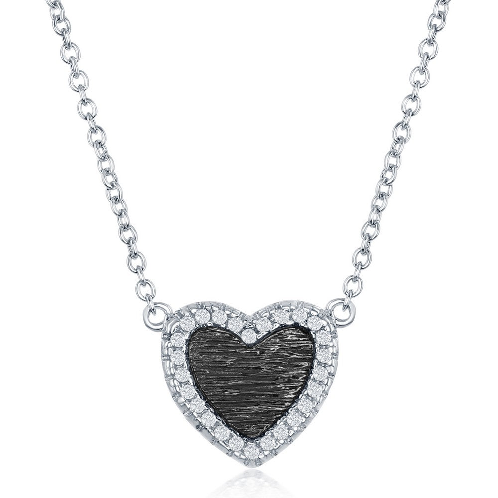 Sterling Silver Open CZ Heart with GP CZ Heart Inside Necklace