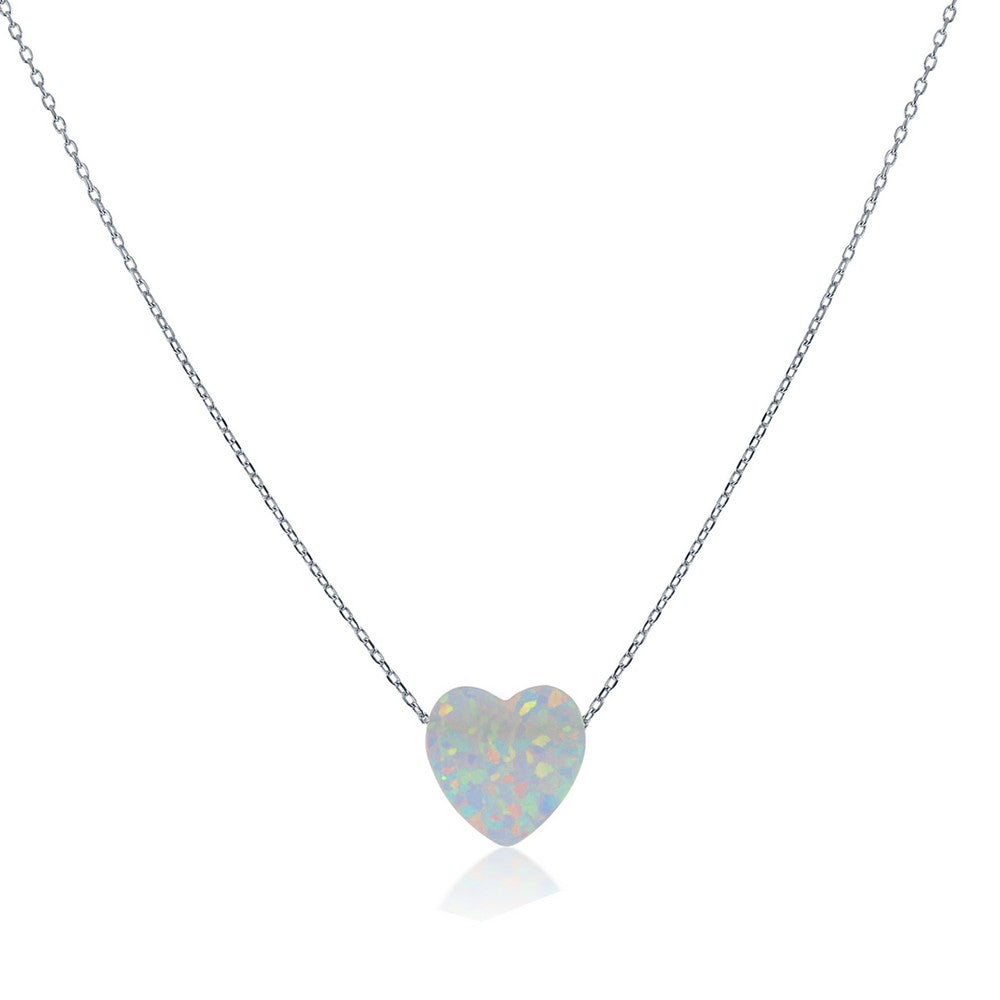 Sterling Silver Small White Opal Heart Necklace
