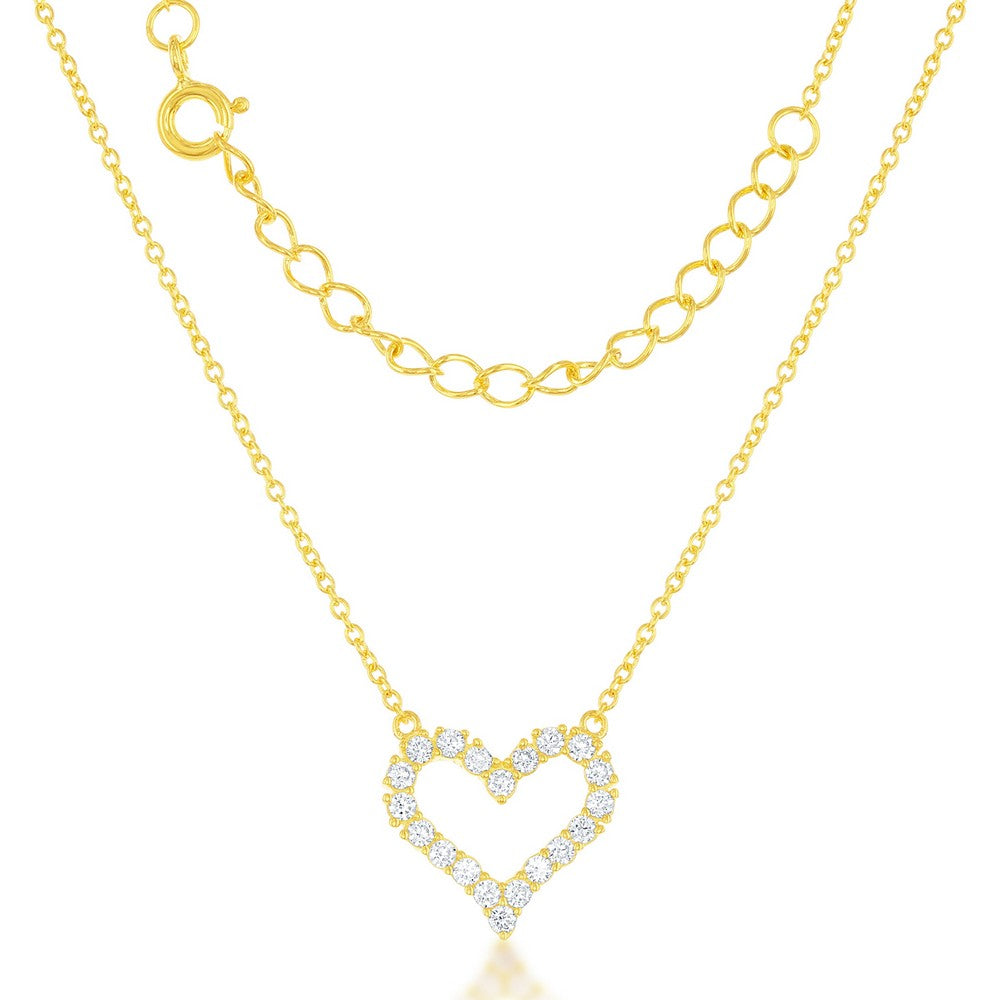 Sterling Silver Small Open CZ Heart Necklace - Gold Plated