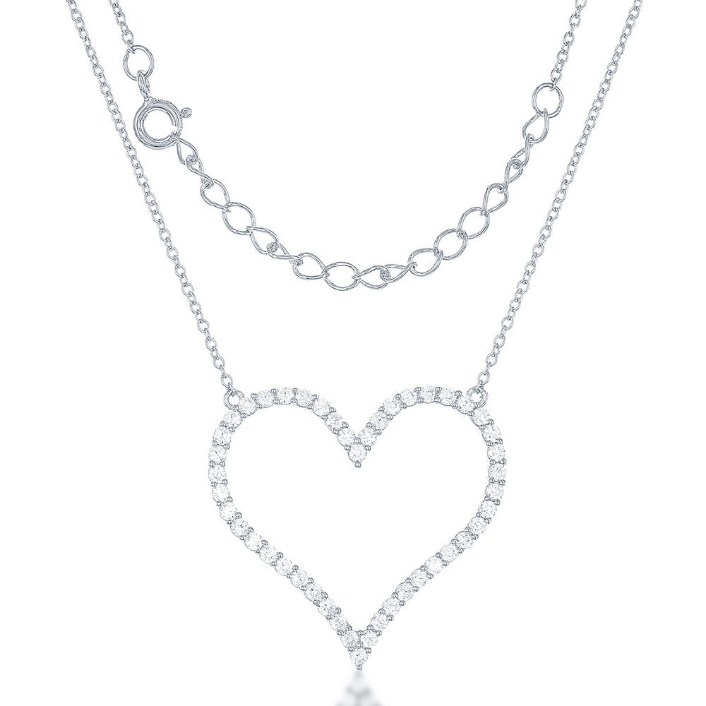 Sterling Silver Large Open CZ Heart Necklace