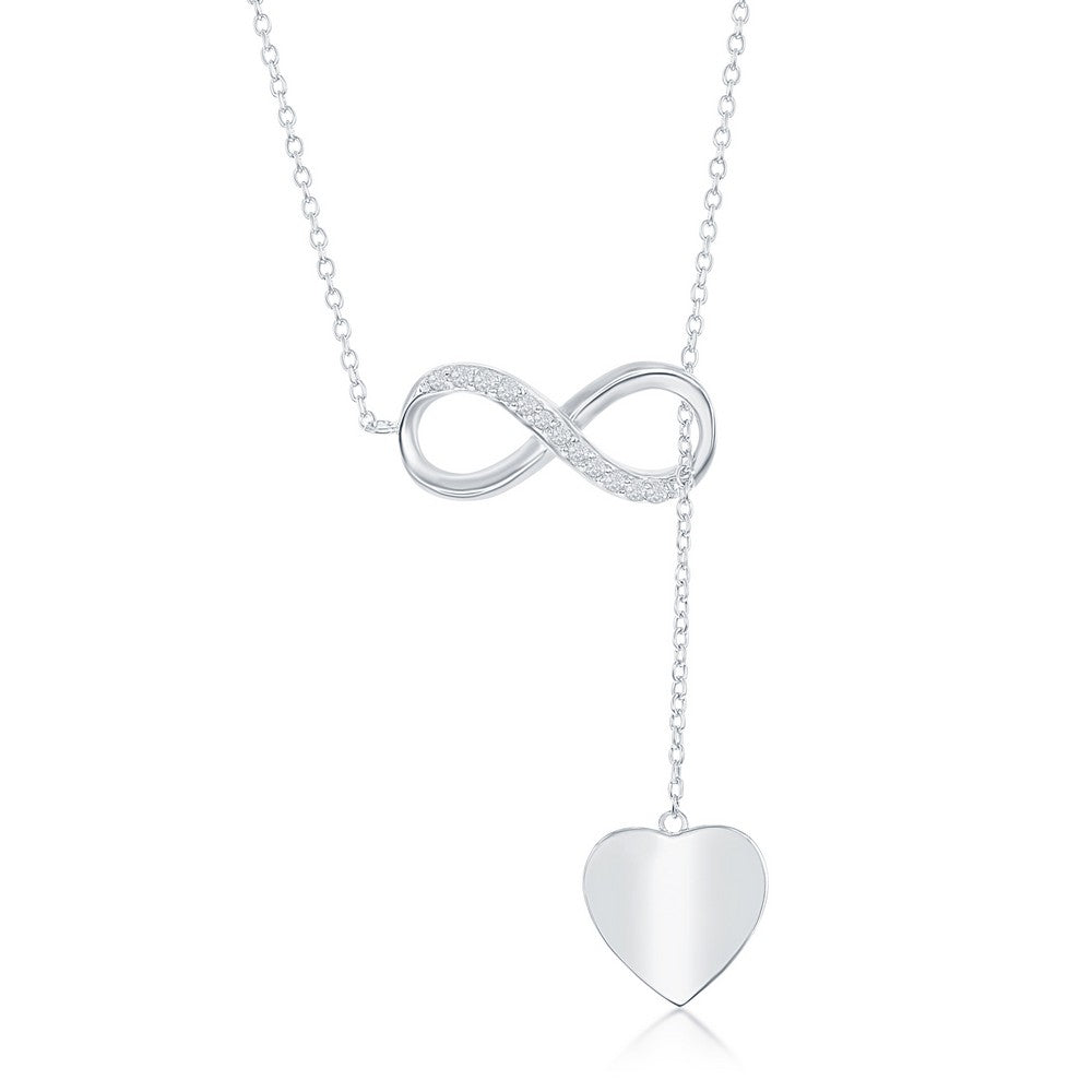 Sterling Silver Half CZ Infinity with Shiny Heart Lariat Y Necklace