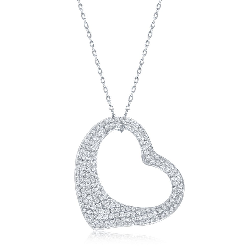 Sterling Silver Large Micro Pave Heart Necklace
