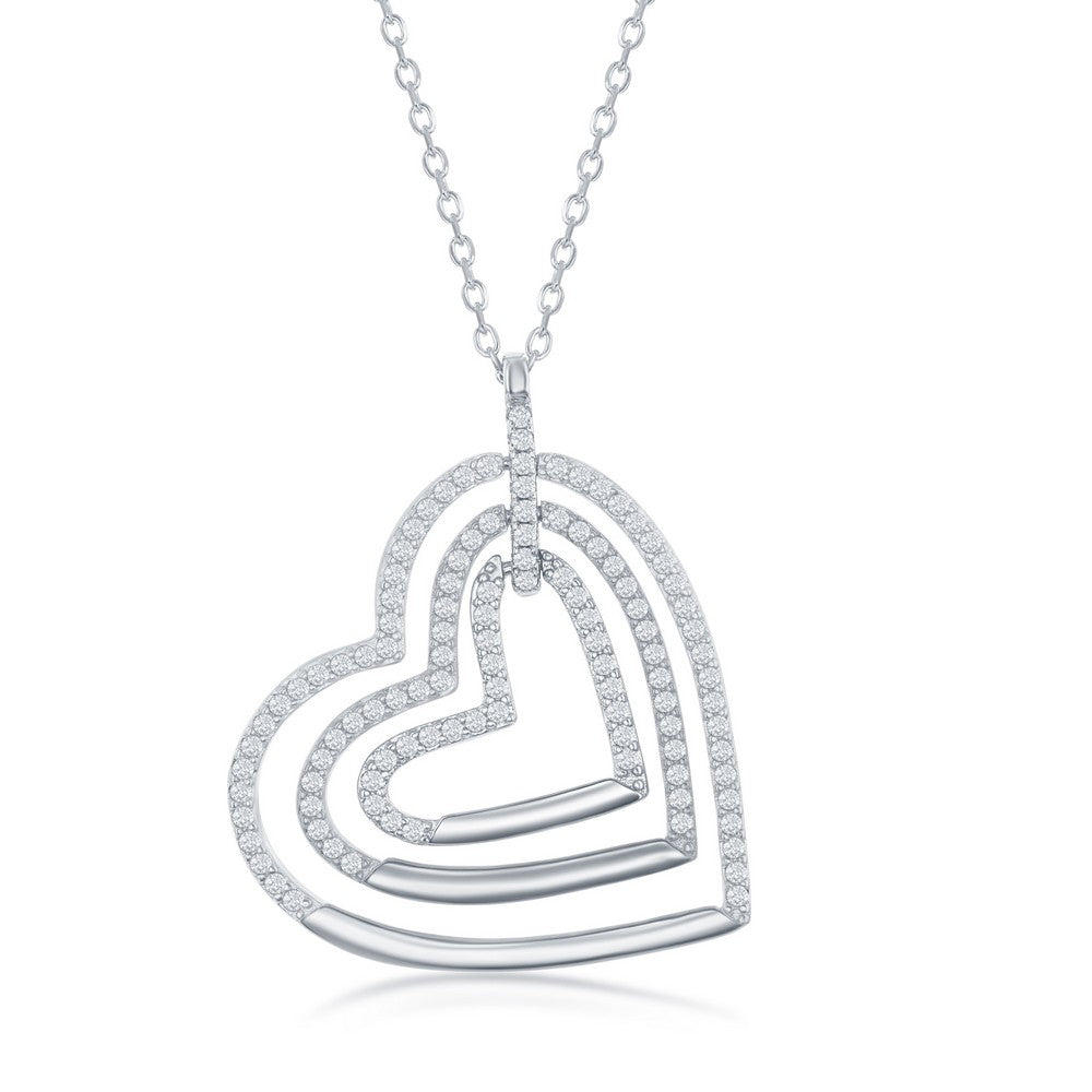 Sterling Silver Triple Open CZ Heart Necklace