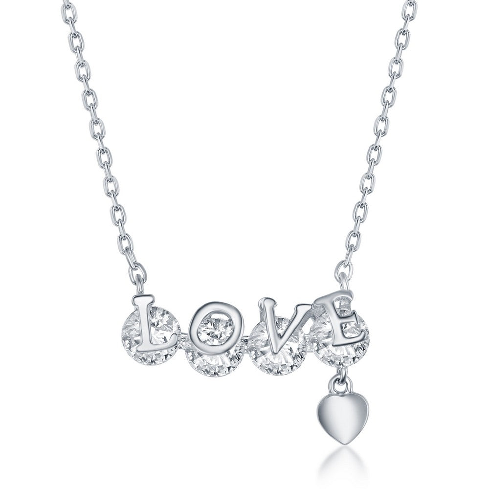 Sterling Silver 'LOVE' CZ Heart Charm Necklace