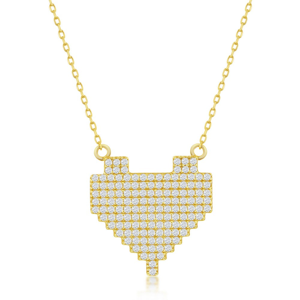 Sterling Silver CZ Pixel Heart Necklace - Gold Plated