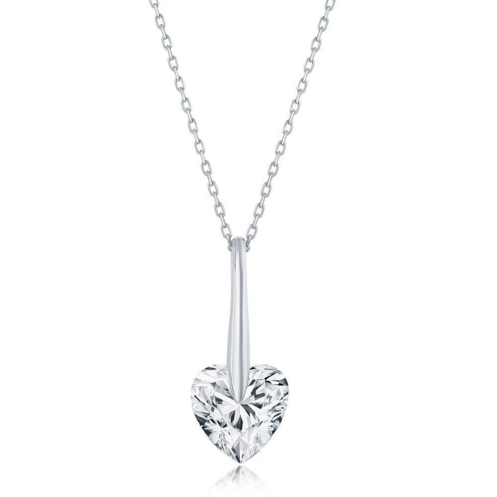 Sterling Silver 10mm Heart CZ Necklace