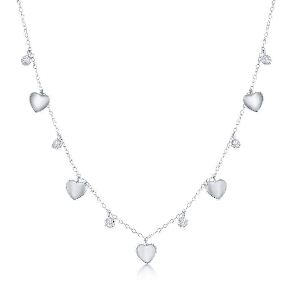 Sterling Silver Alternating Heart & Bezel-Set CZ Necklace