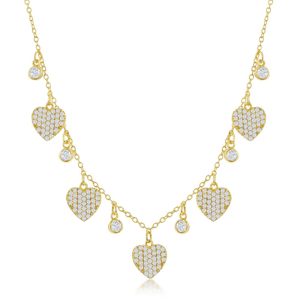 Sterling Silver Round & Heart CZ Necklace - Gold Plated