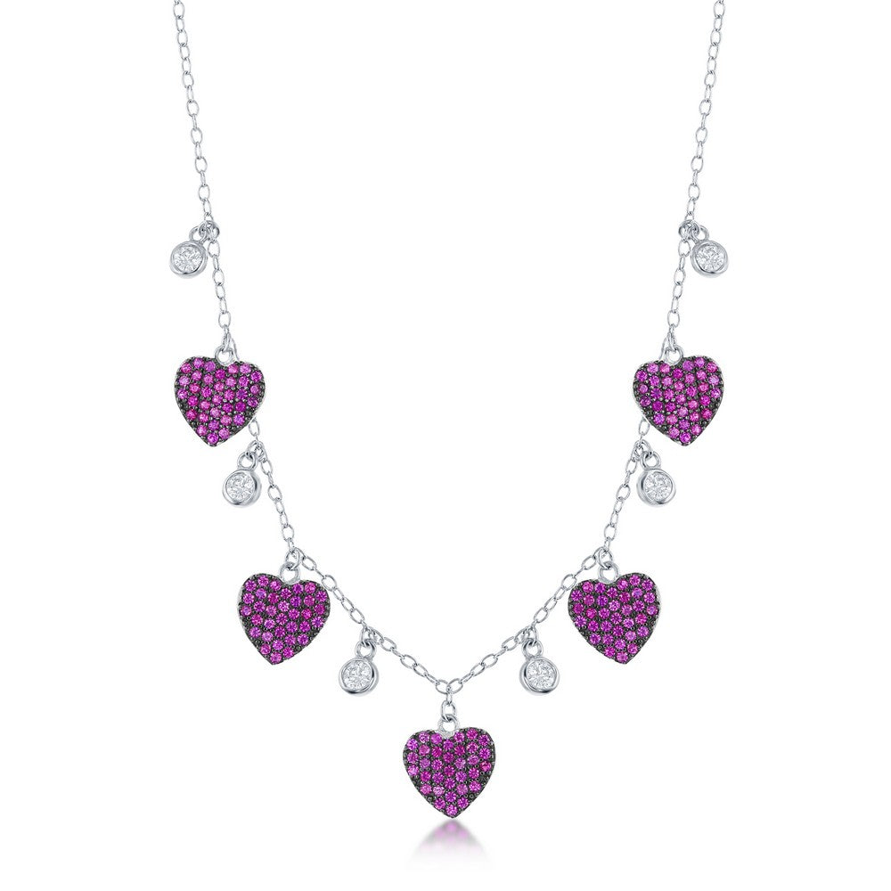 Sterling Silver Round & Heart Ruby CZ Necklace