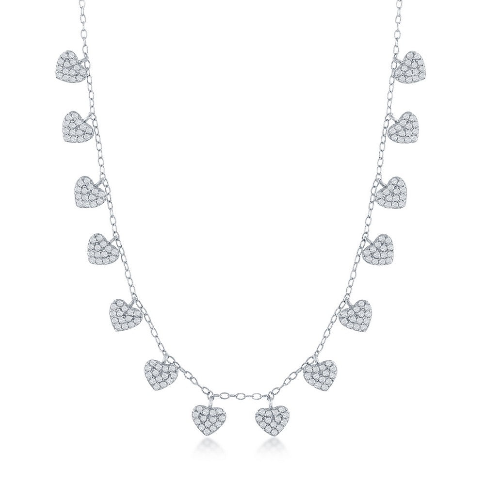 Sterling Silver Dangling CZ Hearts Necklace