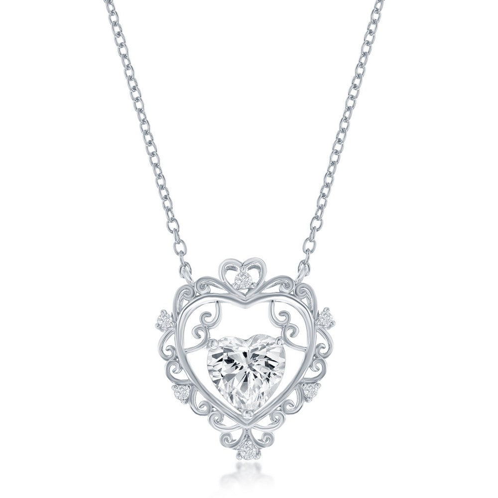Sterling Silver Heart CZ Necklace