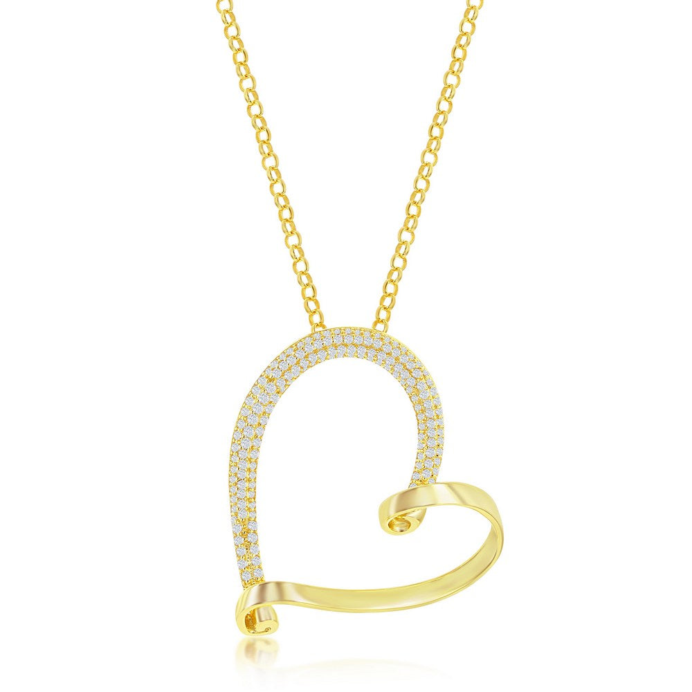 Sterling Silver Micro Pave Large Heart Necklace - Gold Plated