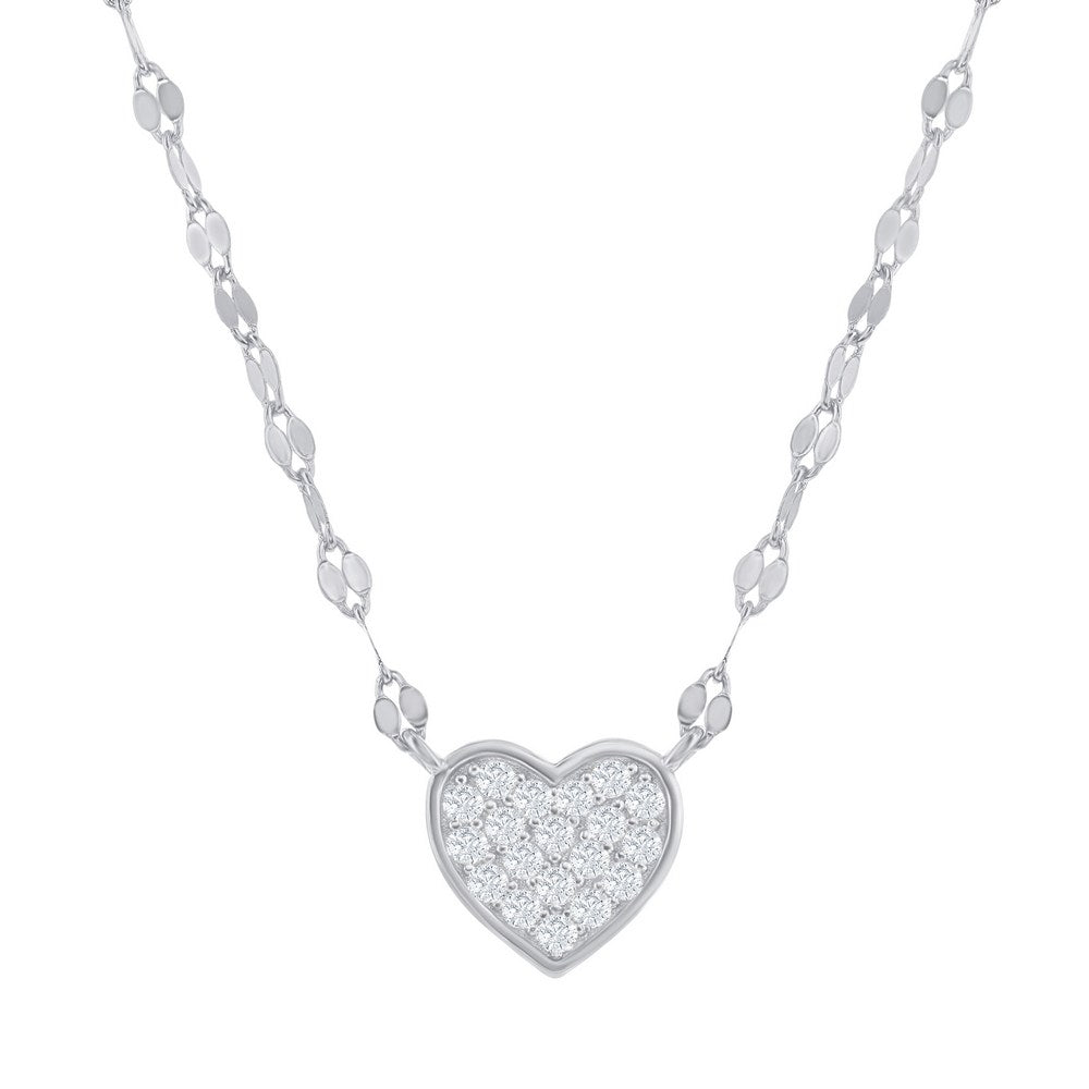 Sterling Silver Heart CZ Mirror Chain Choker Necklace