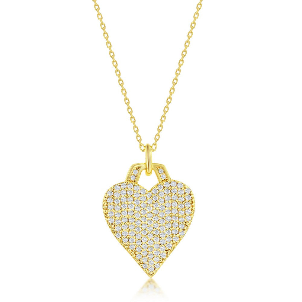 Sterling Silver Micro Pave CZ Heart Necklace - Gold Plated