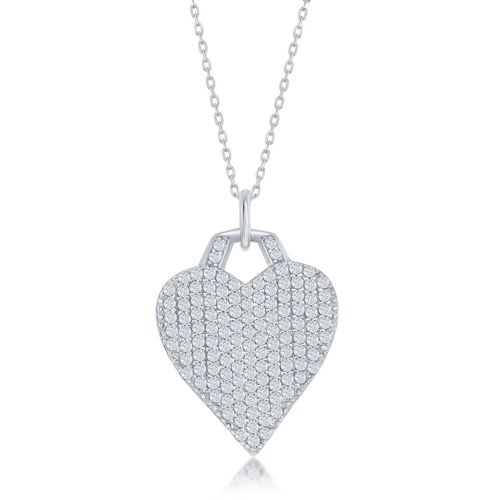 Sterling Silver Micro Pave CZ Heart Necklace