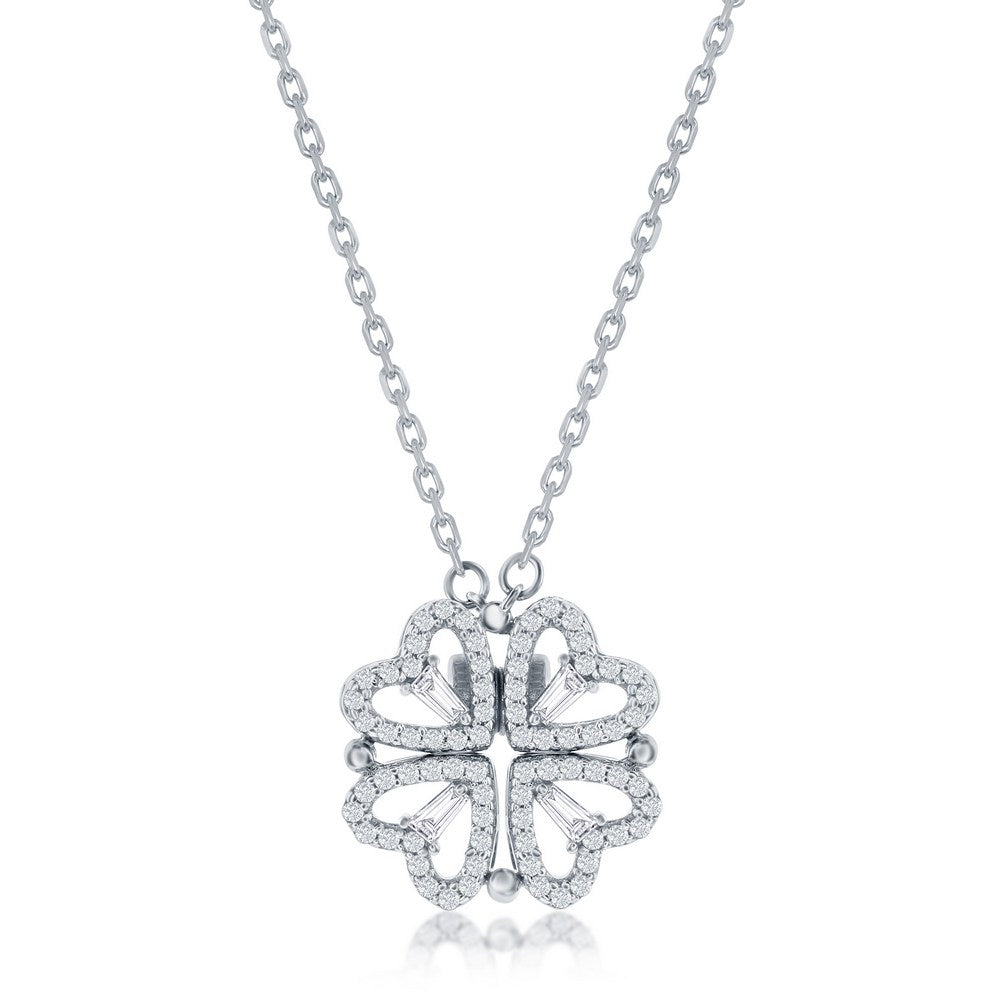 Sterling Silver Heart Shaped CZ Flower Necklace