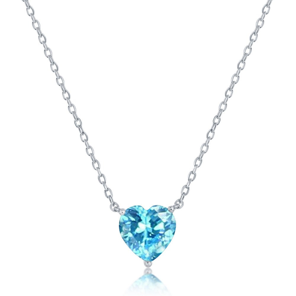 Sterling Silver 8MM Aquamarine "March" Heart Perciosa Crystal Necklace