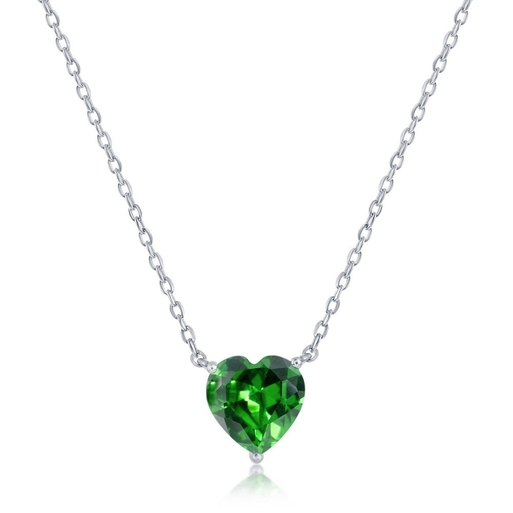 Sterling Silver 8MM Emerald "May" Heart Perciosa Crystal Necklace