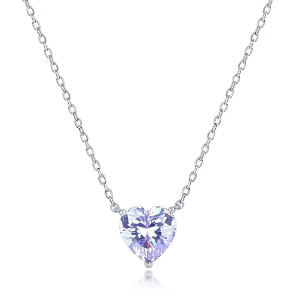 Sterling Silver 8MM Light Amethyst "June" Heart Perciosa Crystal Necklace