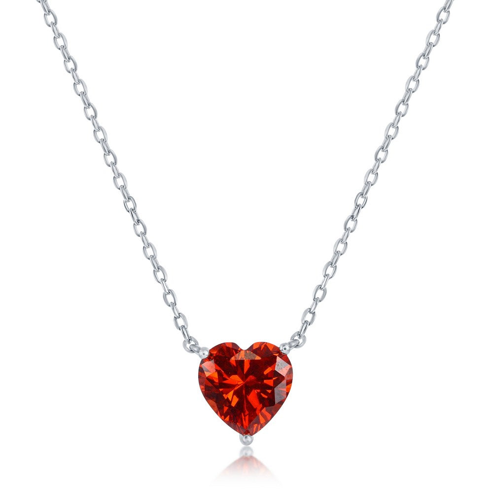 Sterling Silver 8MM Ruby "July" Heart Perciosa Crystal Necklace