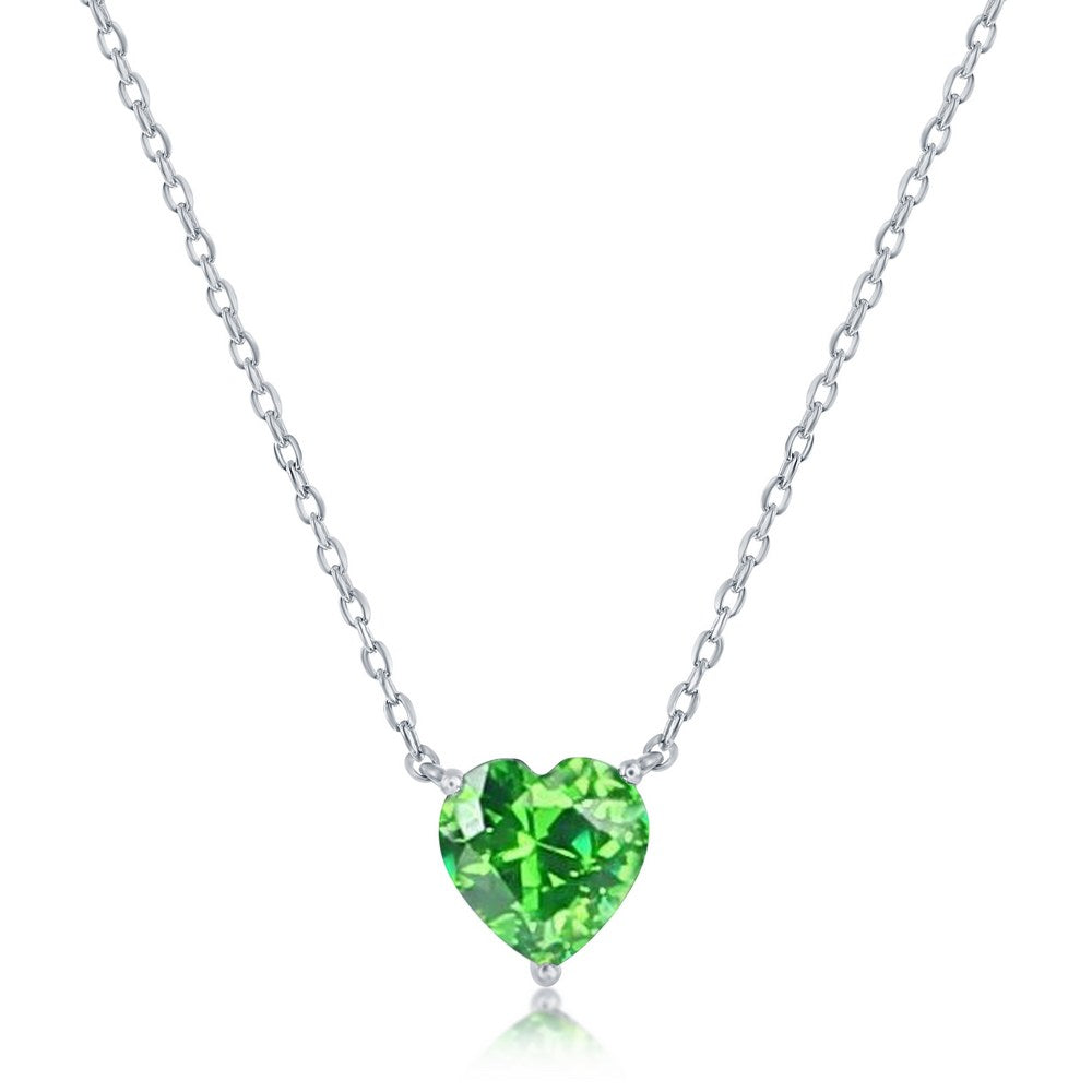 Sterling Silver 8MM Peridot "August" Heart Perciosa Crystal Necklace