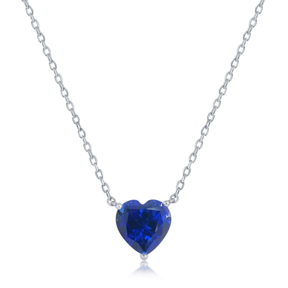 Sterling Silver 8MM Sapphire "September" Heart Perciosa Crystal Necklace