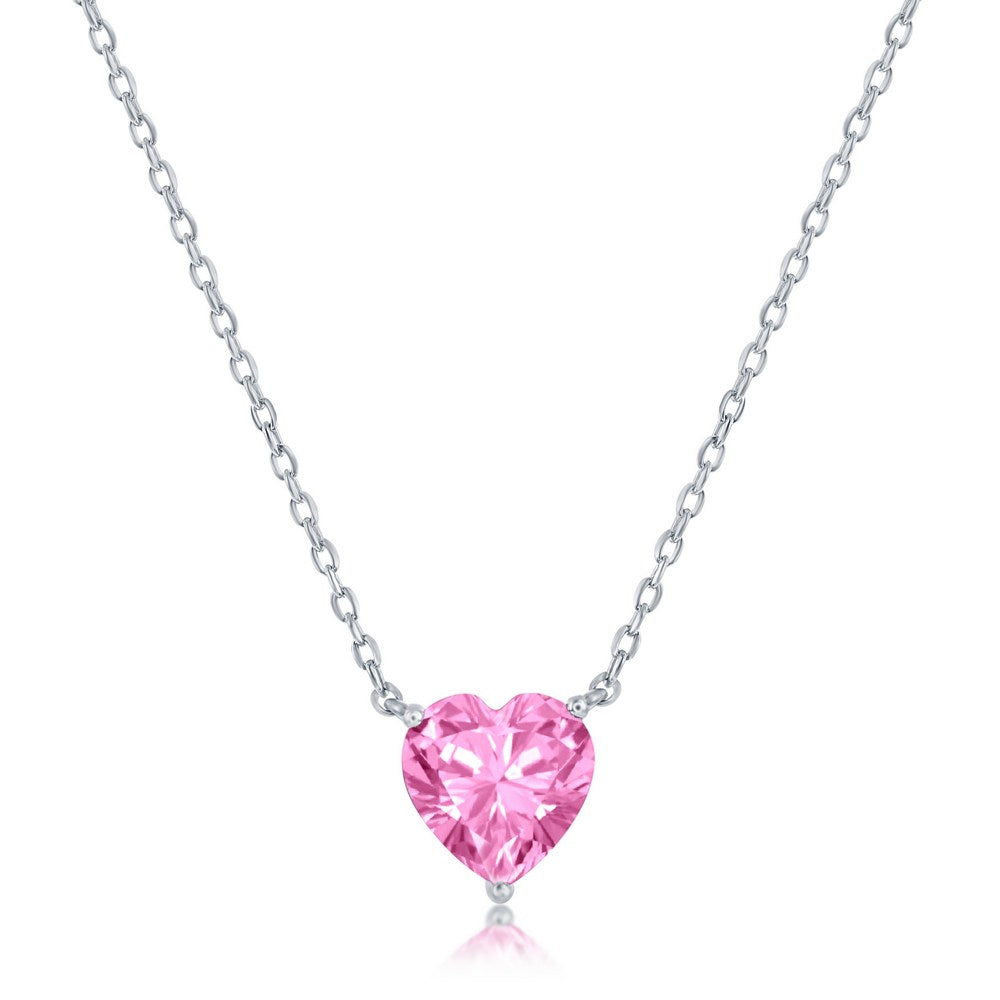 Sterling Silver 8MM Rose "October" Heart Perciosa Crystal Necklace