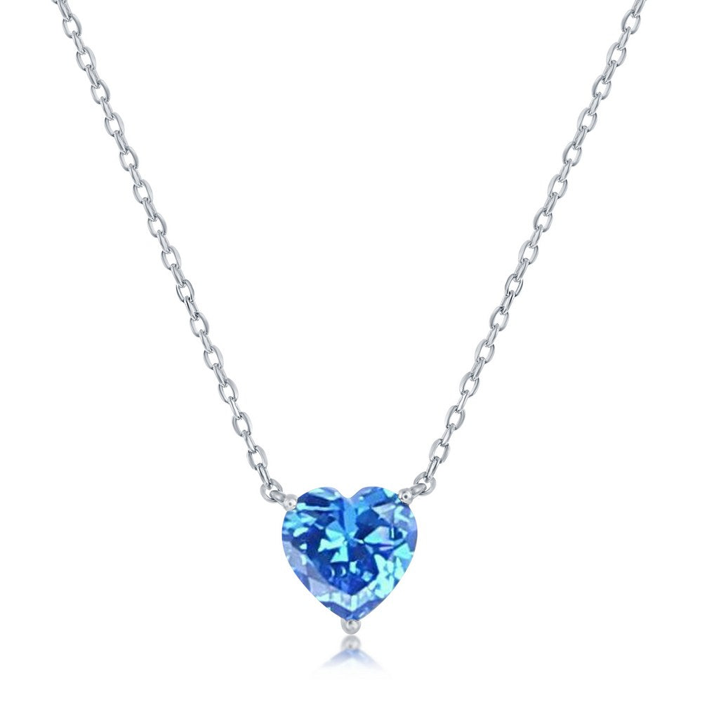 Sterling Silver 8MM Blue Topaz "December" Heart Perciosa Crystal Necklace