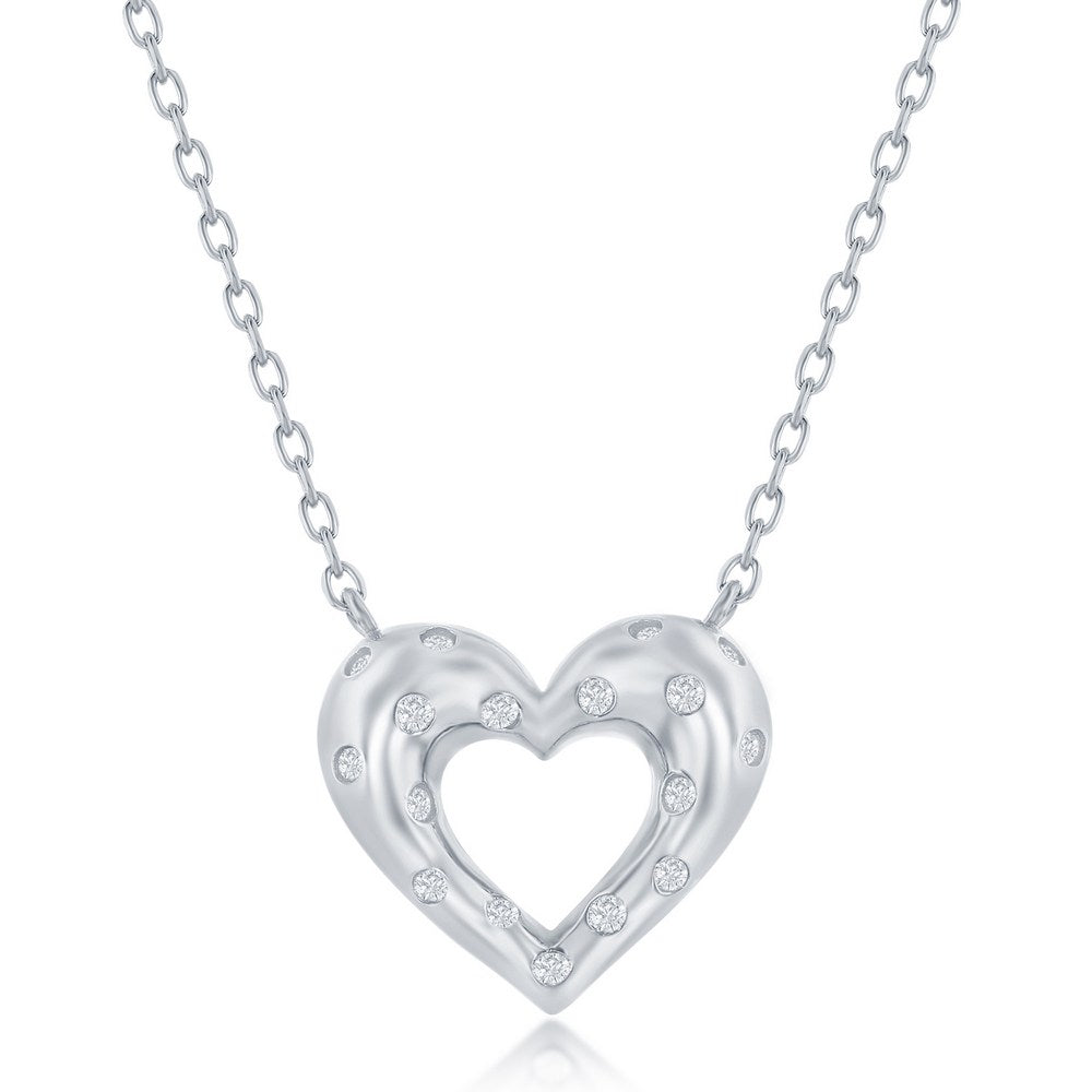 Sterling Silver Flush Set CZ Heart Necklace