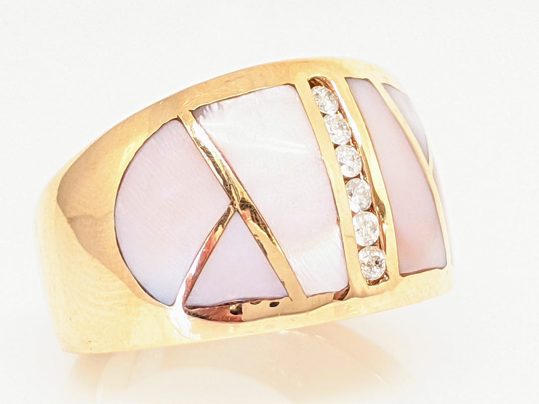 14K .25 DIAMOND TOTAL WEIGHT ROUND MOTHER OF PEARL ESTATE RING 14.9 GRAMS