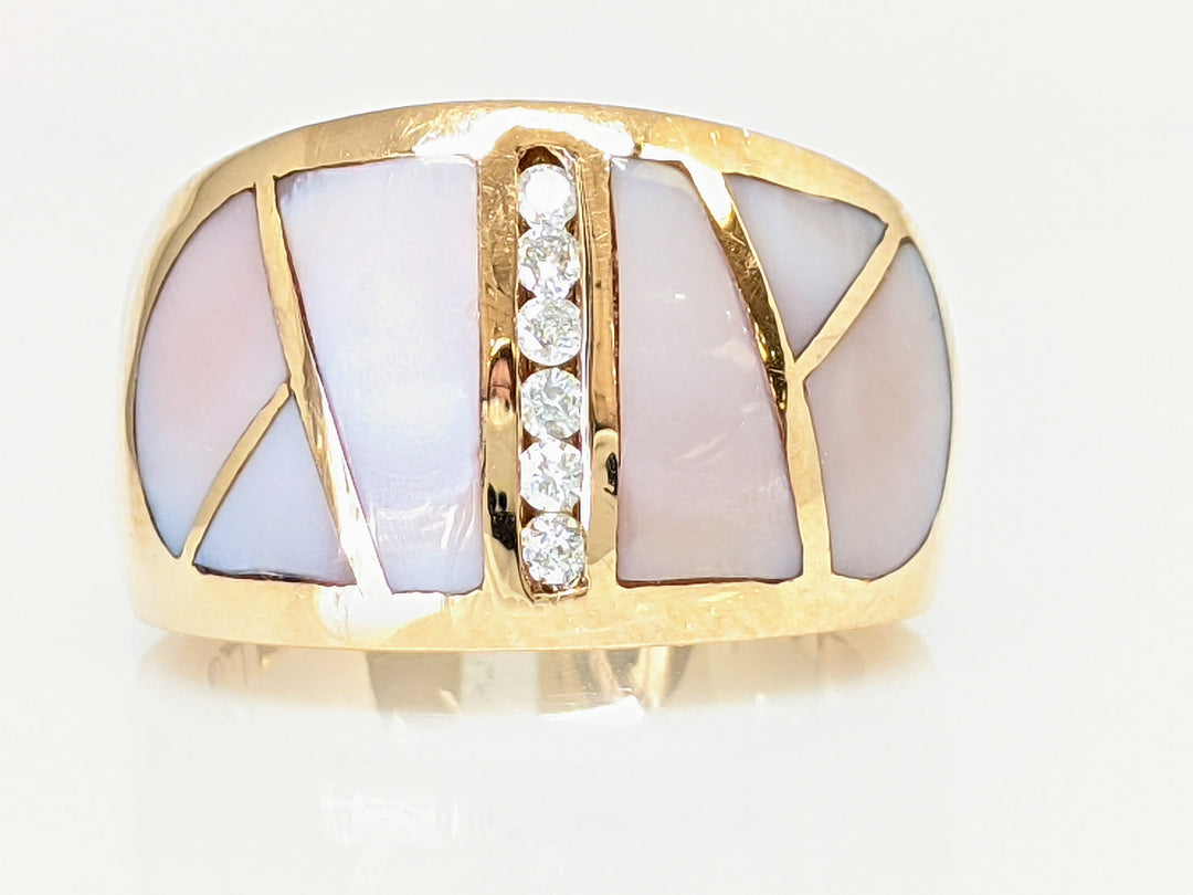 14K .25 DIAMOND TOTAL WEIGHT ROUND MOTHER OF PEARL ESTATE RING 14.9 GRAMS