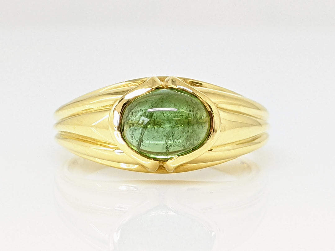 18K GREEN TOURMALINE OVAL CABACHON 6X8 ESTATE RING 5.8 GRAMS