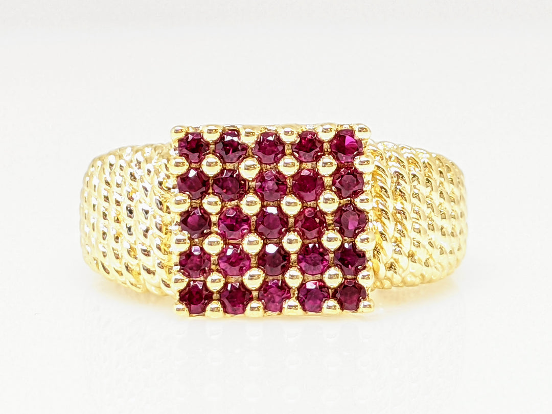 14K RUBY ROUND (25) SQUARE TOP TEXTURE ESTATE RING 5.2 GRAMS