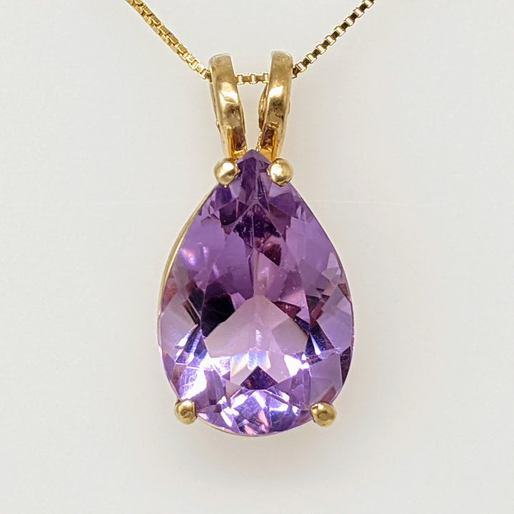 14K AMETHYST PEAR SHAPE 10X15 ESTATE PENDANT & CHAIN 3.4 GRAMS