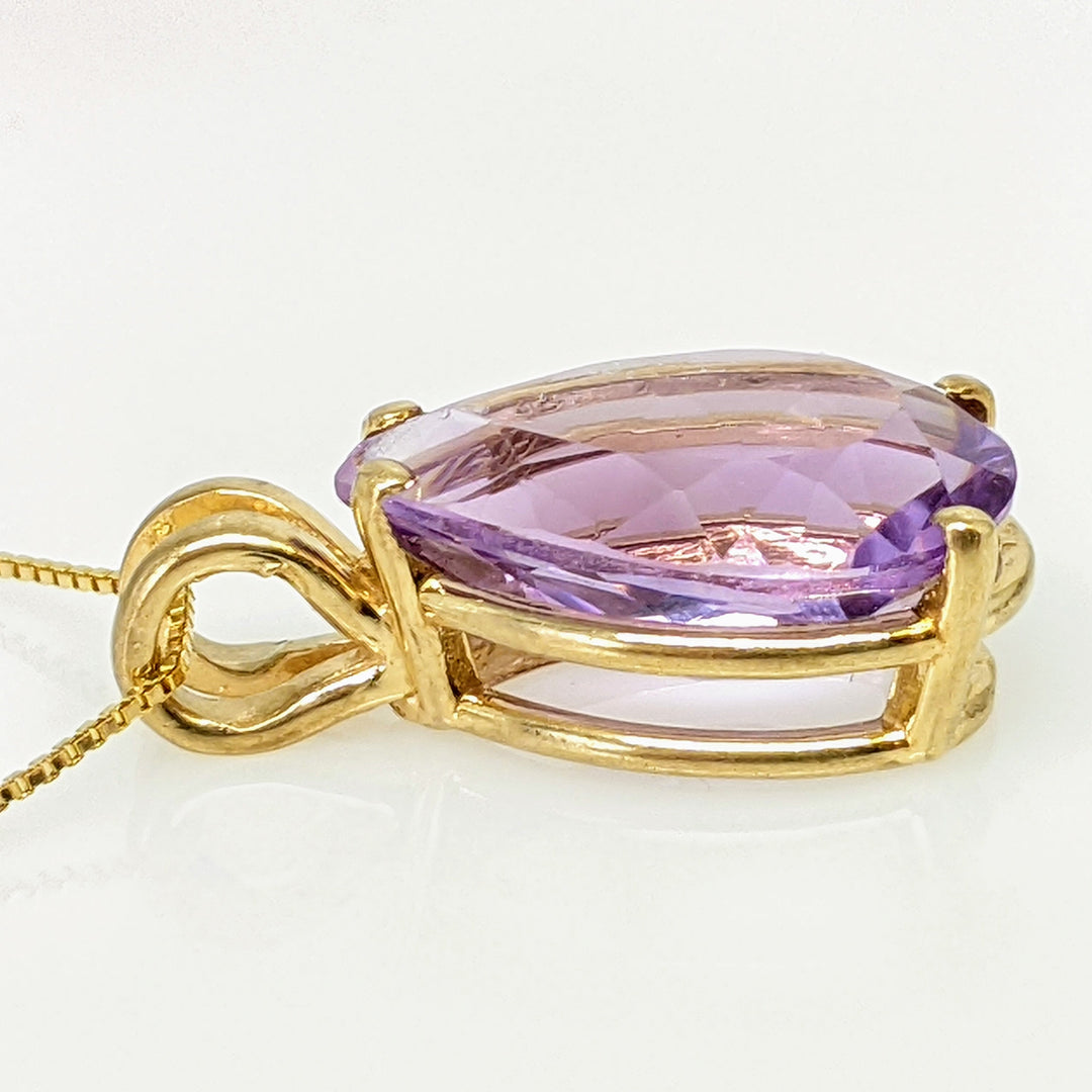 14K AMETHYST PEAR SHAPE 10X15 ESTATE PENDANT & CHAIN 3.4 GRAMS