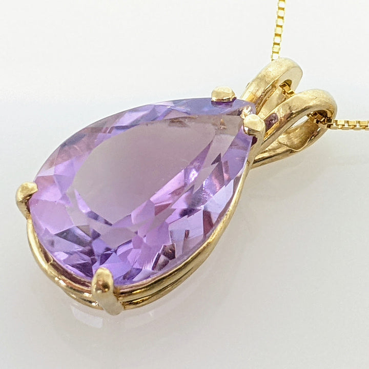 14K AMETHYST PEAR SHAPE 10X15 ESTATE PENDANT & CHAIN 3.4 GRAMS