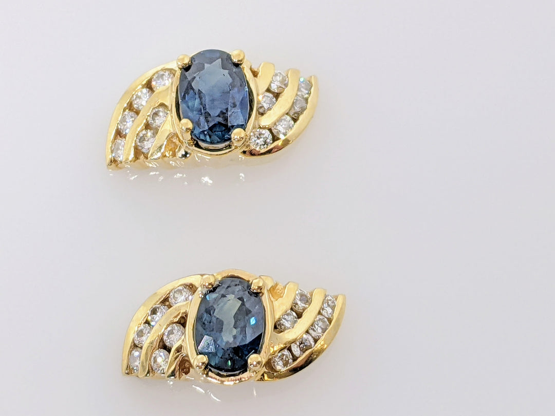 14K SAPPHIRE OVAL 4X6 (2) WITH .24 DIAMOND TOTAL WEIGHT (24) ROUND ESTATE EARRINGS 4.2 GRAMS
