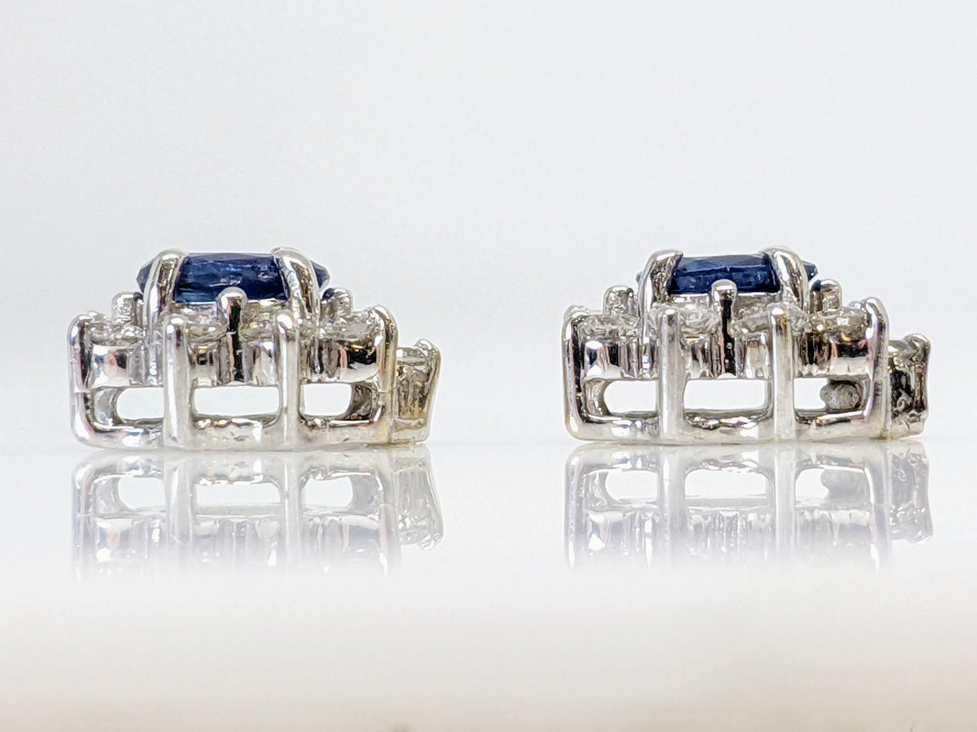 14KW SAPPHIRE OVAL 3X5 (2) WITH MELEE .27 DIAMOND TOTAL WEIGHT ESTATE EARRINGS 1.1 GRAMS